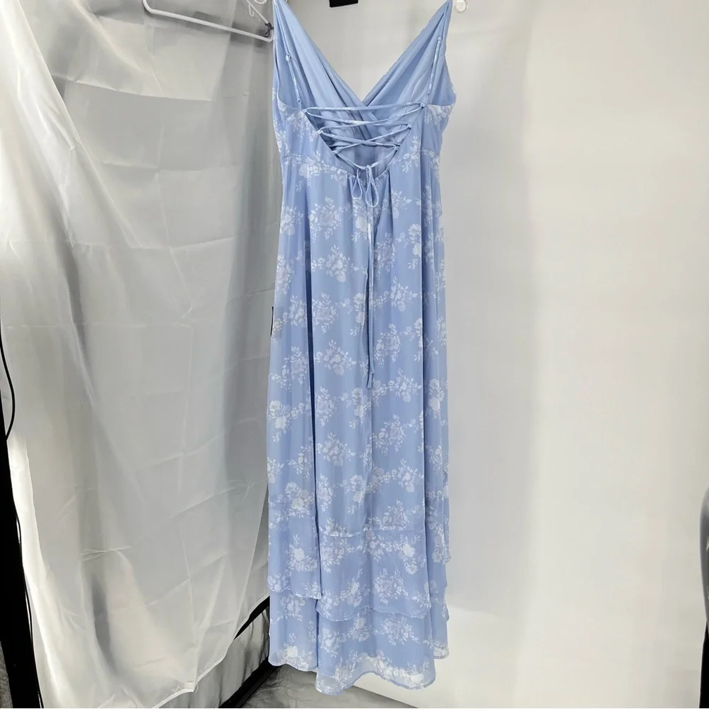 Lulus NEW In Love Forever Maxi Dress Size XL Floral Lace Up Back Ruffle Tiered - Picture 7 of 12